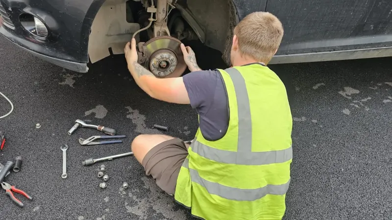 D.O Autos mobile mechanic carrying out vehicle brake repairs in Hereford